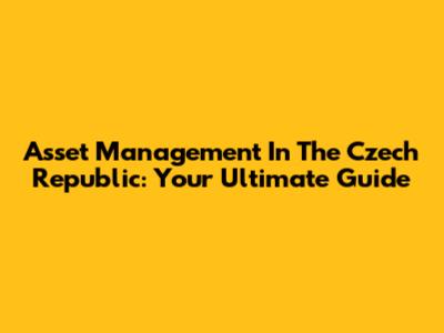 Asset Management In The Czech Republic: Your Ultimate Guide