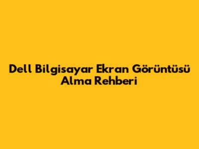 Dell Bilgisayar Ekran Görüntüsü Alma Rehberi