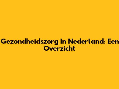 Gezondheidszorg In Nederland: Een Overzicht