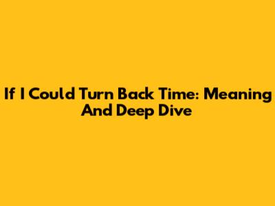 If I Could Turn Back Time: Meaning And Deep Dive
