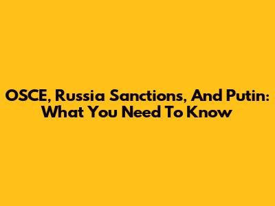OSCE, Russia Sanctions, And Putin: What You Need To Know