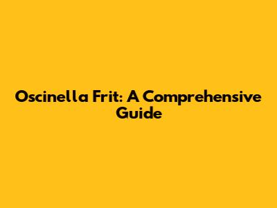 Oscinella Frit: A Comprehensive Guide