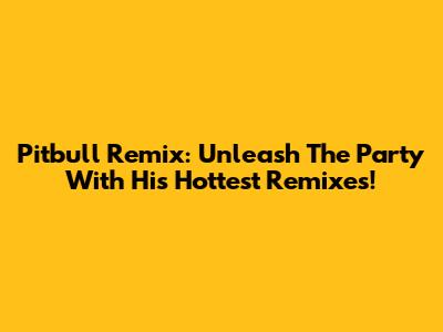 Pitbull Remix: Unleash The Party With His Hottest Remixes!