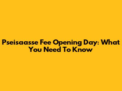 Pseisaasse Fee Opening Day: What You Need To Know