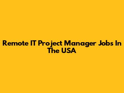 Remote IT Project Manager Jobs In The USA