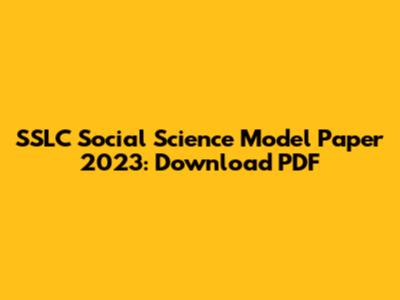 SSLC Social Science Model Paper 2023: Download PDF