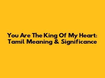You Are The King Of My Heart: Tamil Meaning & Significance